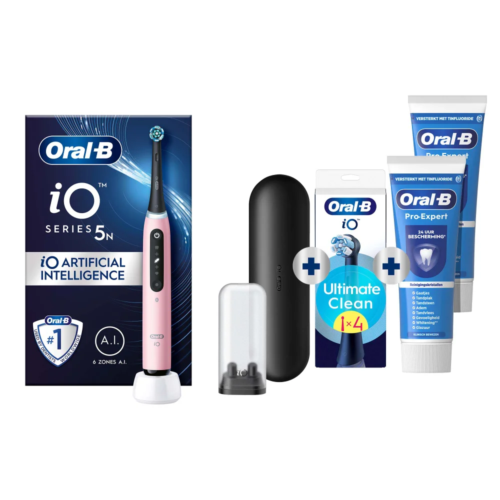 Oral-B iO 5N Elektrische Tandenborstel Roze + 4 Opzetborstels + 2 Pro-Expert Tandpasta's Afbeelding 1
