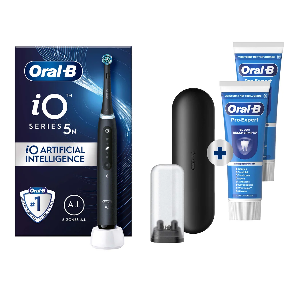 Oral-B iO 5N Elektrische Tandenborstel Zwart + 2 Pro-Expert Tandpasta's Afbeelding 1