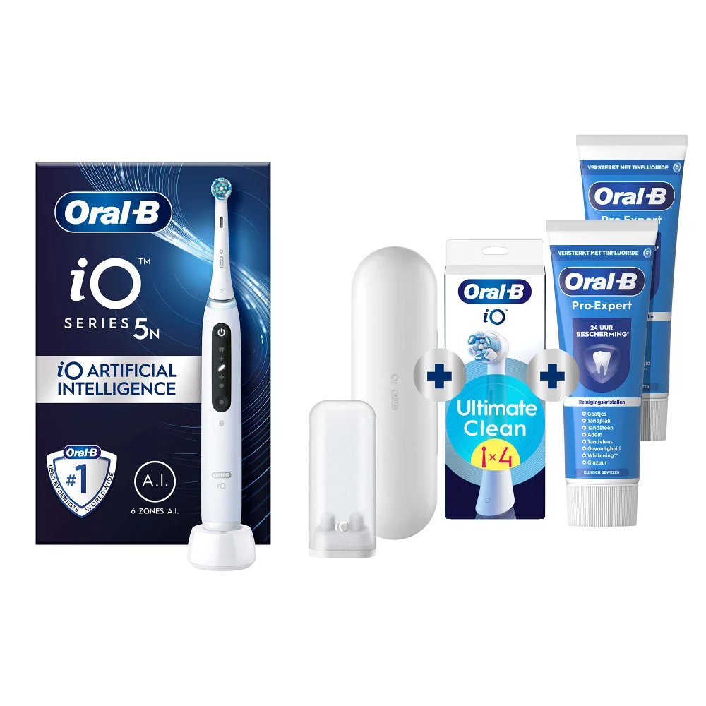 Oral-B iO 5N Elektrische Tandenborstel Wit + 4 Opzetborstels + 2 Pro-Expert Tandpasta's Afbeelding 1
