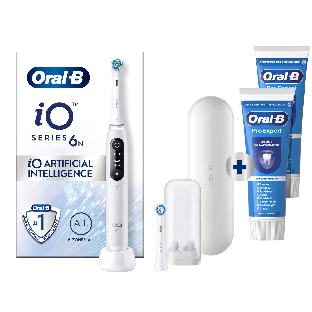 Oral-B iO 6N Elektrische Tandenborstel Wit + 2 Pro-Expert Tandpasta's Afbeelding 1