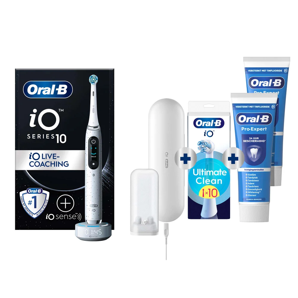 Oral-B iO 10 Elektrische Tandenborstel Wit + 10 Opzetborstels + 2 Pro-Expert Tandpasta's Afbeelding 1