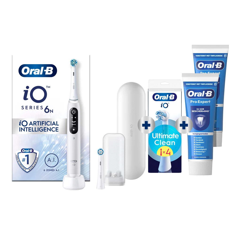 Oral-B iO 6N Elektrische Tandenborstel Wit + 4 Opzetborstels + 2 Pro-Expert Tandpasta's Afbeelding 1