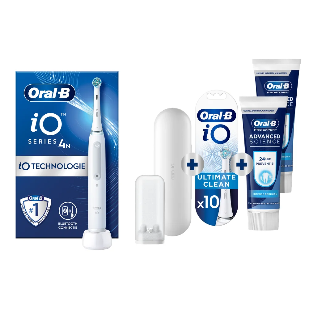 Oral-B iO 4N Elektrische Tandenborstel Wit + 10 Opzetborstels + 2 Pro-Expert Tandpasta's Afbeelding 1