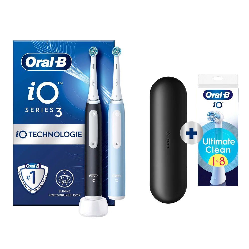 Oral-B iO 3 Elektrische Tandenborstels Zwart & Blauw Duoverpakking Afbeelding 1