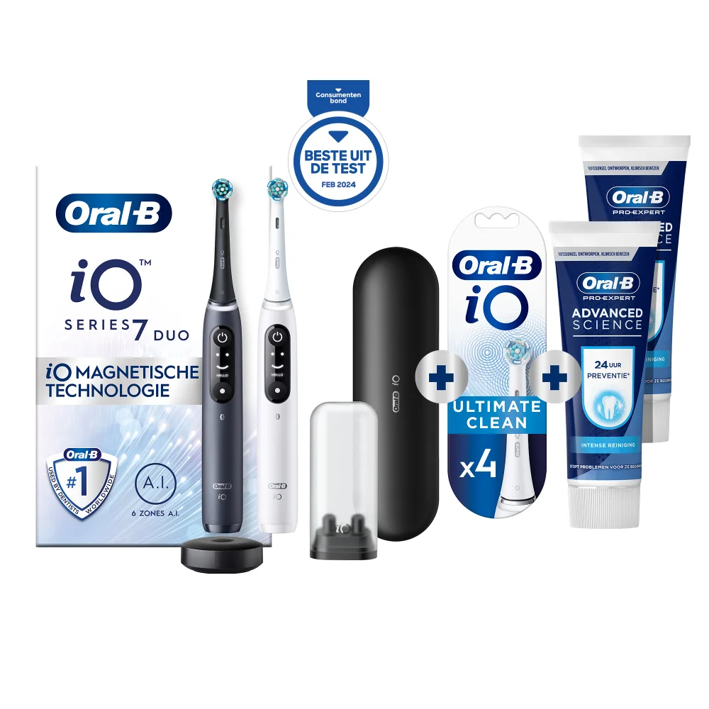 Oral-B iO 7 Elektrische Tandenborstels Zwart & Wit + 4 Opzetborstels + 2 Pro-Expert Tandpasta's Afbeelding 1