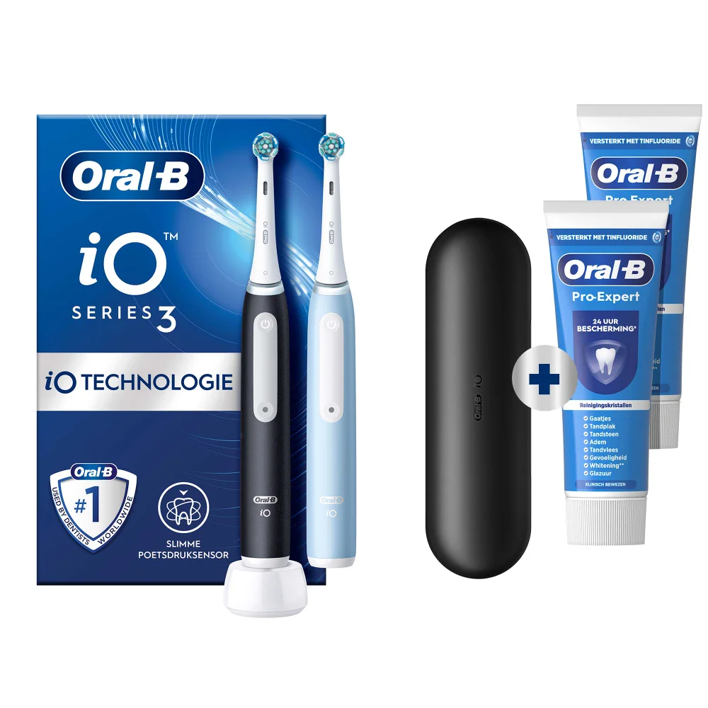 Oral-B iO 3 Elektrische Tandenborstels Zwart & Blauw Duoverpakking Afbeelding 1