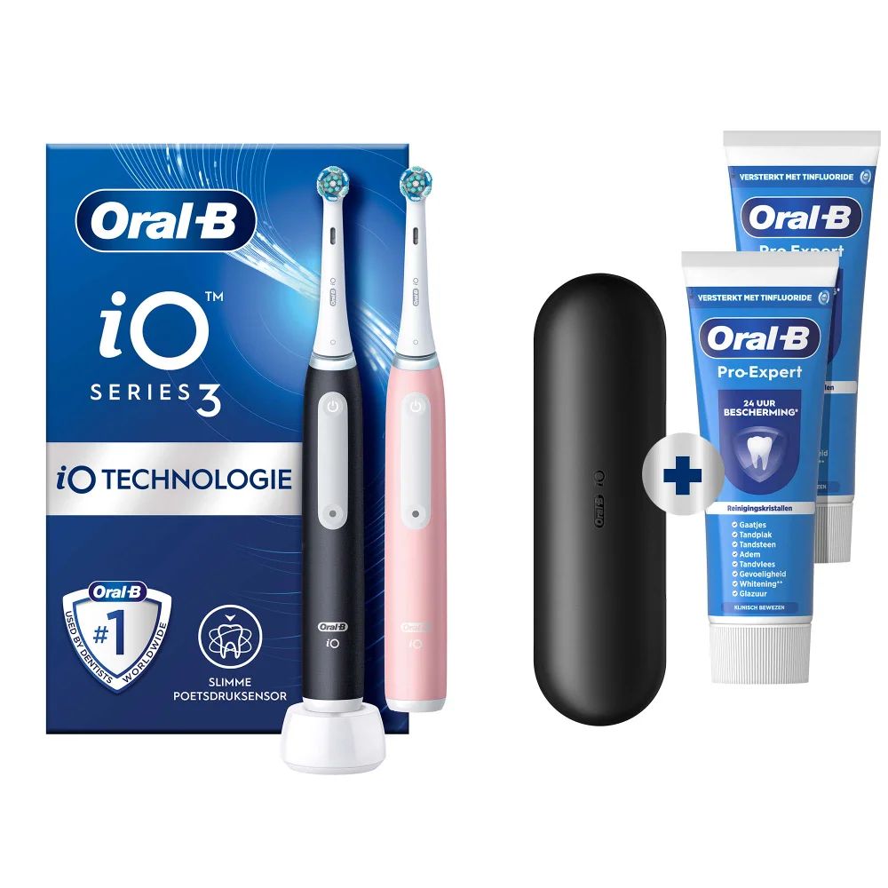 Oral-B iO 3 Elektrische Tandenborstels Zwart & Roze + 2 Pro-Expert Tandpasta's Afbeelding 1