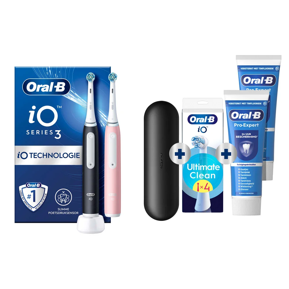 Oral-B iO 3 Elektrische Tandenborstels Zwart & Roze + 4 Opzetborstels + 2 Pro-Expert Tandpasta's Afbeelding 1