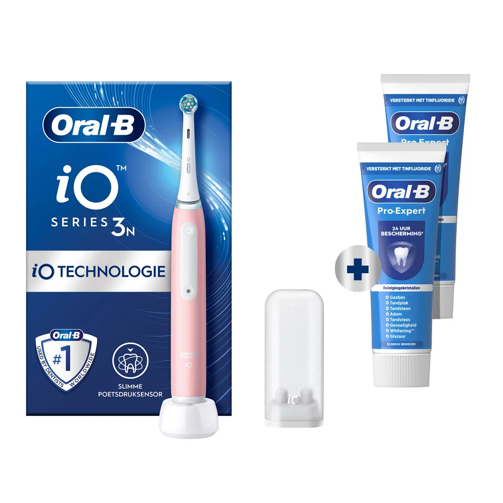 Oral-B iO 3 Elektrische Tandenborstel Roze + 2 Pro-Expert Tandpasta's Afbeelding 1