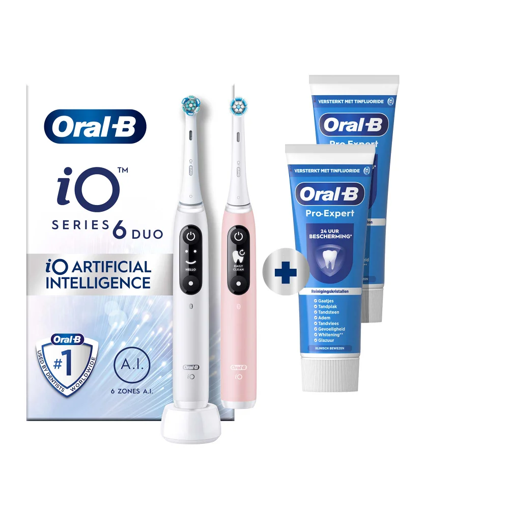 Oral-B iO 6 Elektrische Tandenborstel Wit & Roze Duoverpakking Afbeelding 1