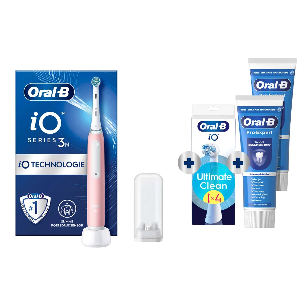 Oral-B iO 3 Elektrische Tandenborstel Roze + 4 Opzetborstels + 2 Pro-Expert Tandpasta's Afbeelding 1
