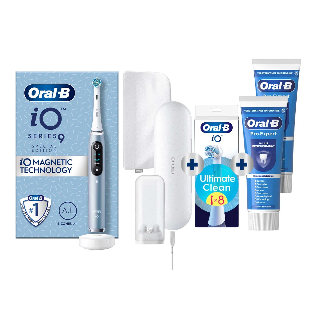 Oral-B iO 9 Special Edition Elektrische Tandenborstel Blauw + 8 Opzetborstels + 2 Pro-Expert Tandpasta's Afbeelding 1