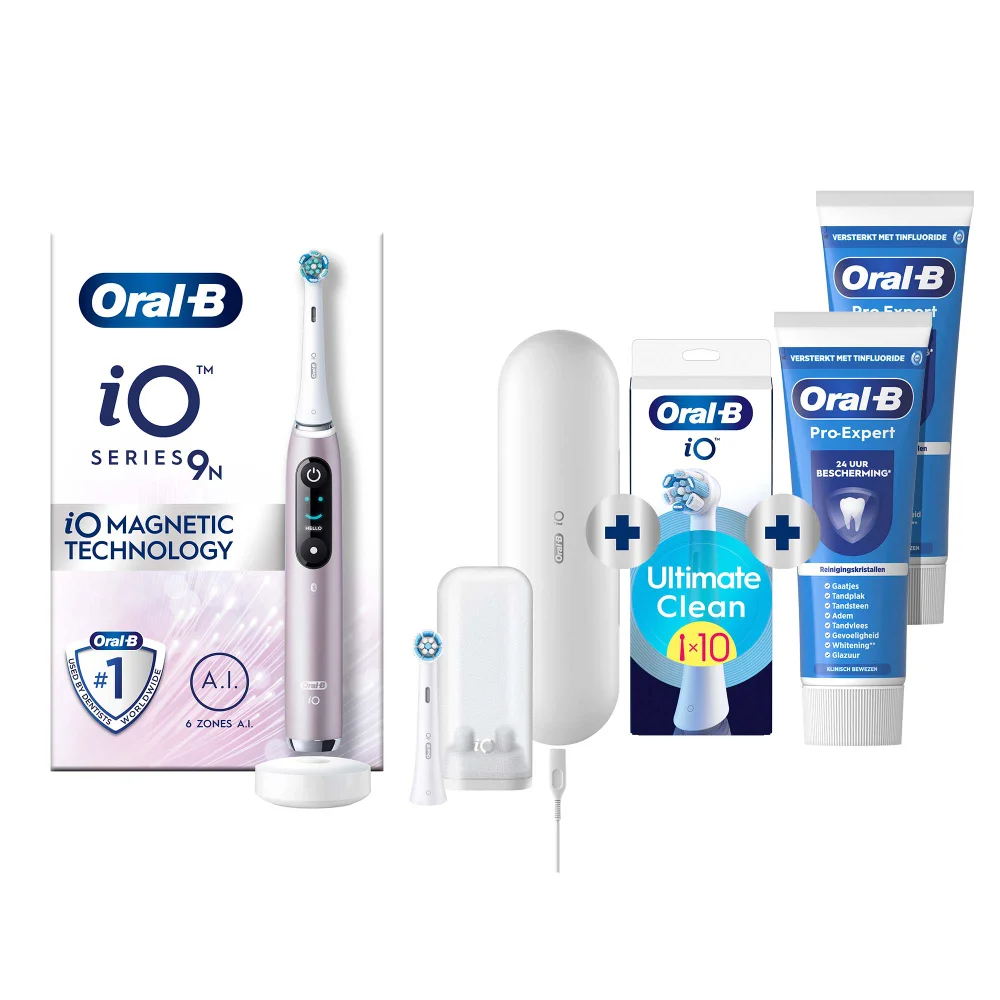 Oral-B iO 9N Elektrische Tandenborstel Roze Quartz + 10 Opzetborstels + 2 Pro-Expert Tandpasta's Afbeelding 1