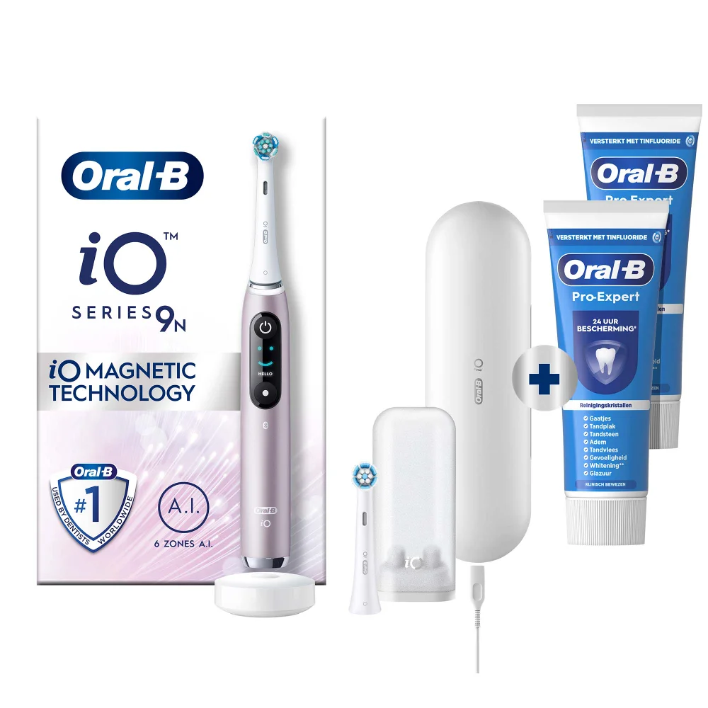 Oral-B iO 9N Elektrische Tandenborstel Roze Quartz + 2 Pro-Expert Tandpasta's Afbeelding 1