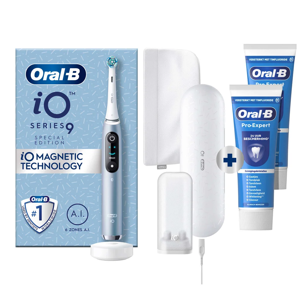 Oral-B iO 9 Special Edition Elektrische Tandenborstel Blauw + 2 Pro-Expert Tandpasta's Afbeelding 1