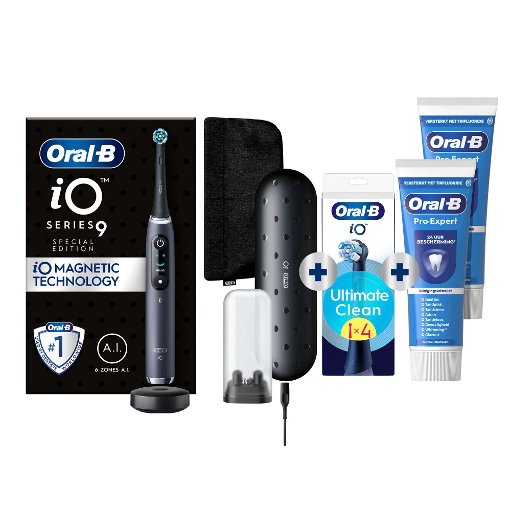 Oral-B iO 9 Special Edition Elektrische Tandenborstel Zwart Onyx + 4 Opzetborstels + 2 Pro-Expert Tandpasta's Afbeelding 1