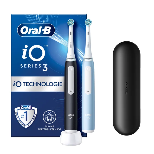 Oral-B iO 3 Elektrische Tandenborstels Zwart & Blauw Duoverpakking