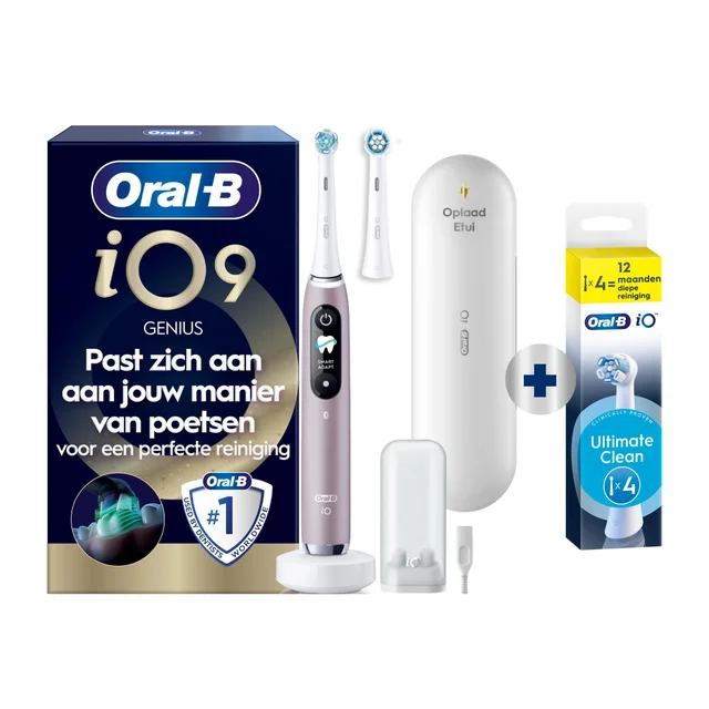 Oral-B iO 9N Elektrische Tandenborstel Roze Quartz + 4 Opzetborstels (Dental Duplication)