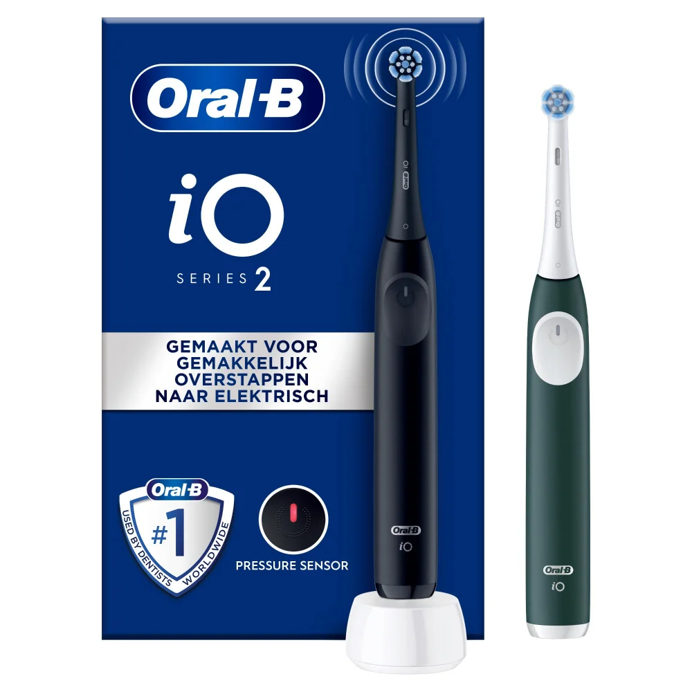 Oral-B iO 2 Elektrische Tandenborstel | Dubbelpak | Zwart en Groen | 2 Opzetborstels | Reisetui Afbeelding 1
