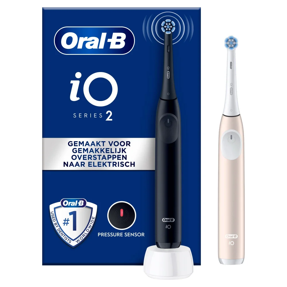 Oral-B iO 2 Elektrische Tandenborstel | Dubbelpak | Zwart en Roze | 2 Opzetborstels | Reisetui Afbeelding 1