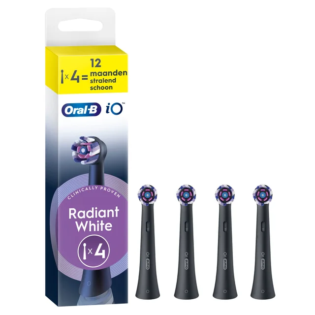 Oral-B iO Series Radiant White Zwart, Originele opzetborstels voor wittere tanden, 4