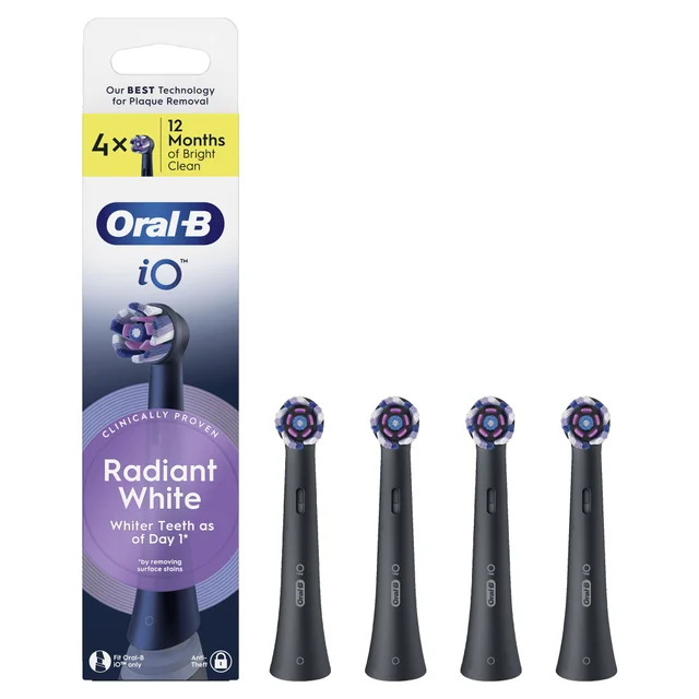 Oral-B iO Series Radiant White Opzetborstels Zwart, 4 Stuks