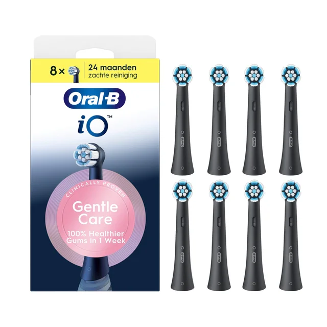 Oral-B iO Series Gentle Care Zwart, Originele opzetborstels, voor gevoelig tandvlees, 8