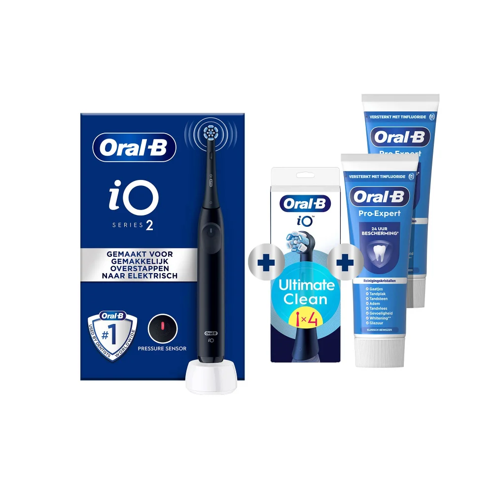 Oral-B iO 2 Electric Toothbrush Night Black +4 Brush Heads + 2 Oral-B ProExpert Toothpaste Afbeelding 1
