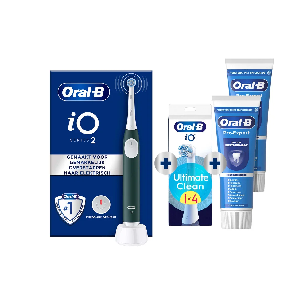 Oral-B iO 2 Electric Toothbrush Forest Green +4 Brush Heads + 2 Oral-B ProExpert Toothpaste Afbeelding 1