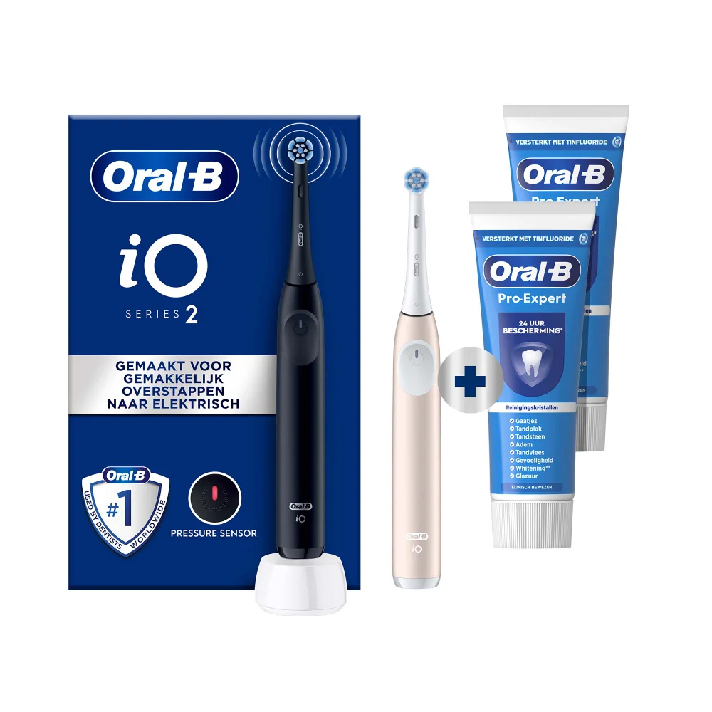 Oral-B iO 2 Electric Toothbrushes Night Black & Calm Pink Duo Packaging +2 Oral-B ProExpert Toothpaste Afbeelding 1