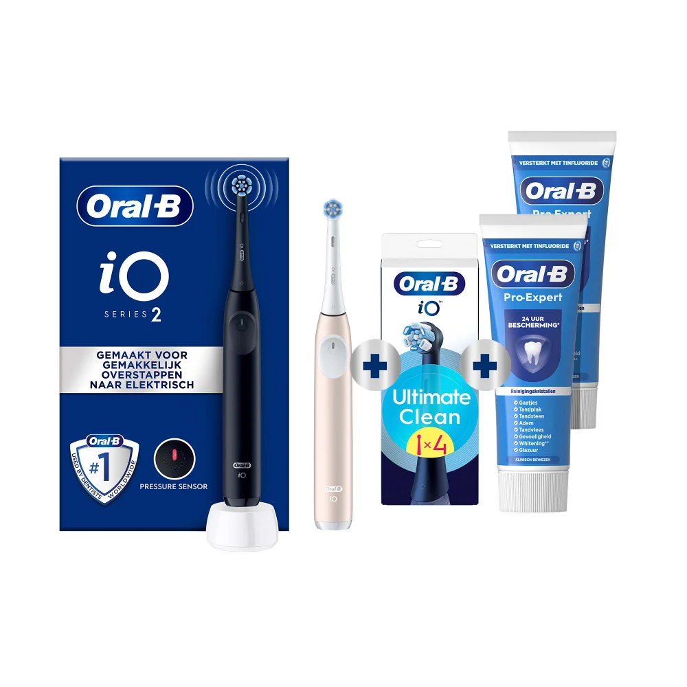 Oral-B iO Series 2 tandenborstel, Ultimate Clean opzetborstels & Pro-Expert tandpasta.