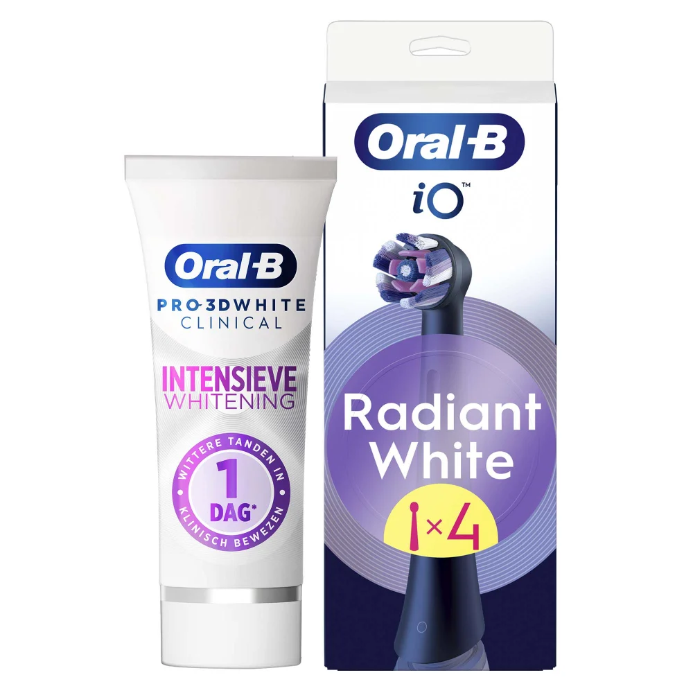 Oral-B Pro 3D Clinical Intensieve Whitening Tandpasta en 4 Zwarte Opzetborstels Bundel Afbeelding 1