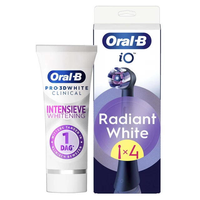 Oral-B Pro 3D Clinical Intensieve Whitening Tandpasta en 4 Zwarte Opzetborstels Bundel