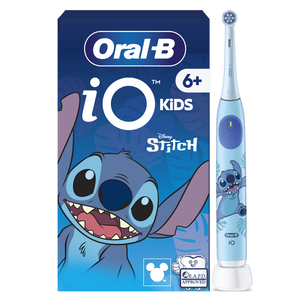 Oral-B iO Kids elektrische tandenborstel met Disney Stitch, aanbevolen voor 6+ jaar en goedgekeurd door EAPD.