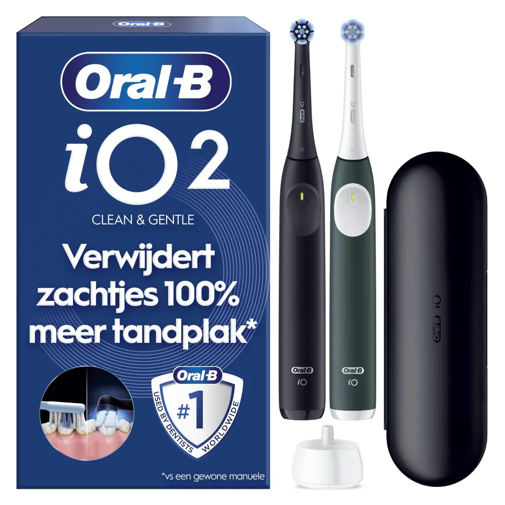 Oral-B iO2 elektrische tandenborstel met verpakking: Verwijdert zachtjes 100% meer tandplak.