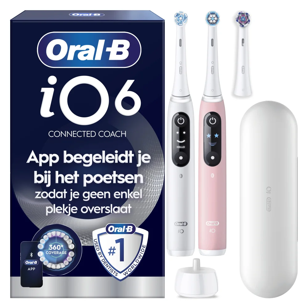 Oral-B iO 6 Elektrische Tandenborstel Wit & Roze Duoverpakking met Oplaadreisetui Afbeelding 1