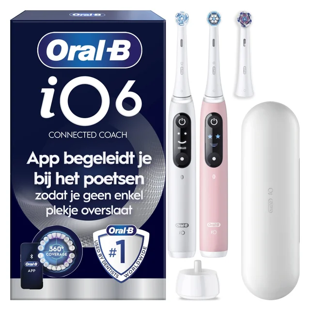 Oral-B iO6 tandenborstel duo-pack, de app begeleidt je bij het poetsen.