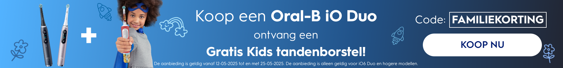 Koop een Oral B iO Duo ontvang een Gratis Kids tandenborstel
